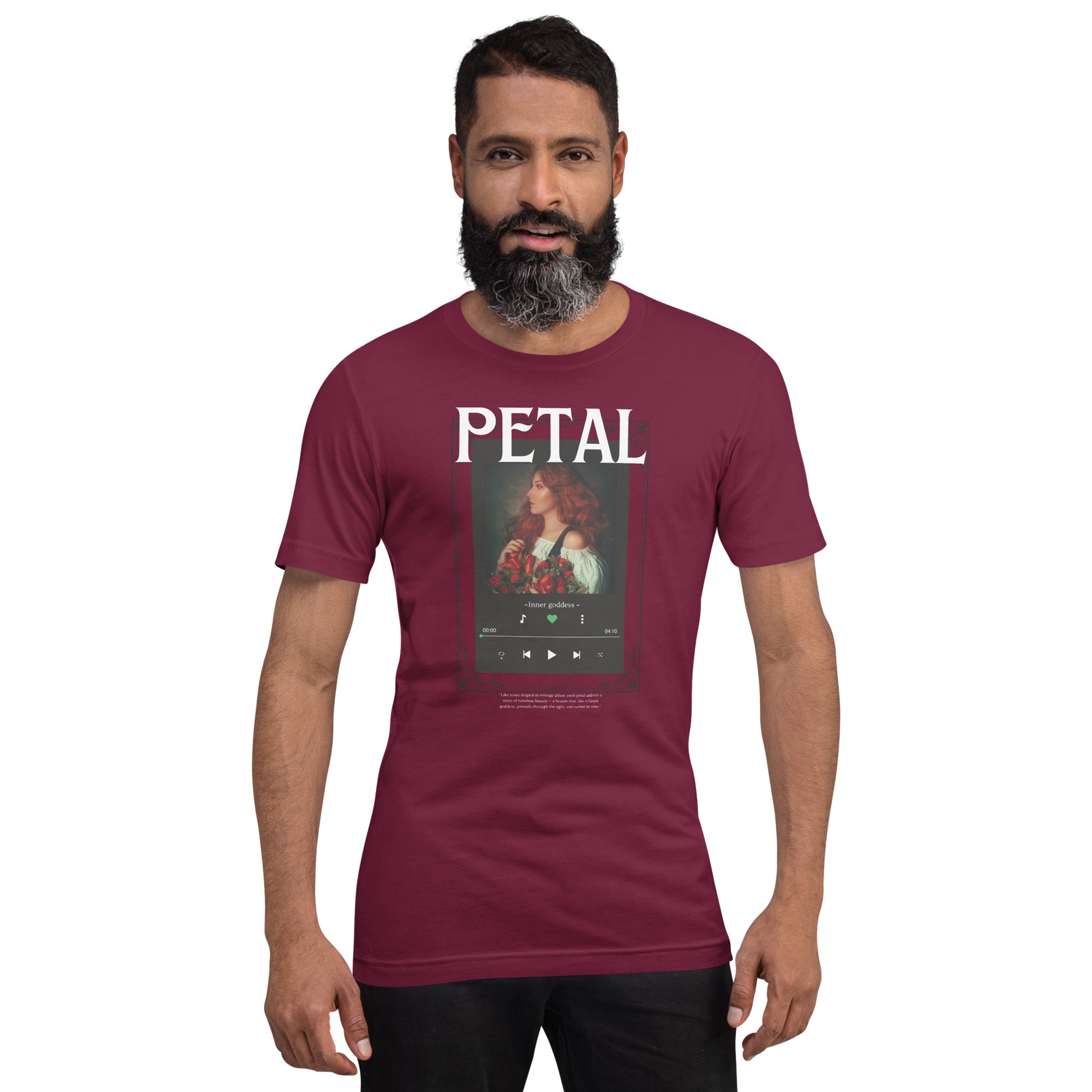 Petaline T-Shirt by R.A. Apparel, image 13, front view, Cardinal, size L, design placement.