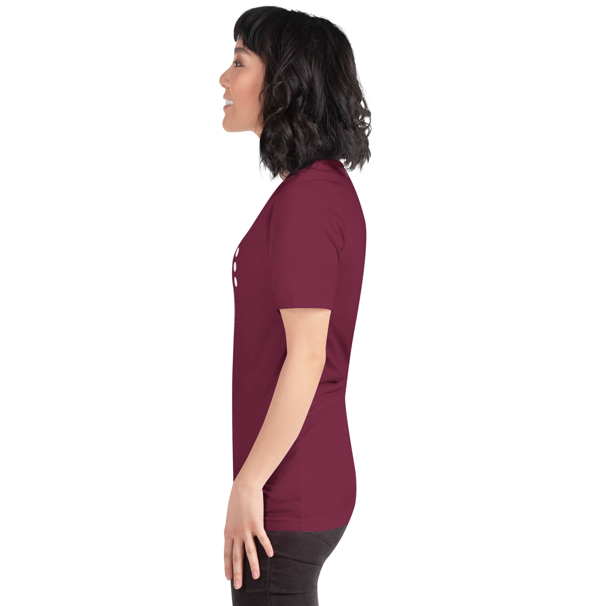 Image 4 of Black Heather Coastline Attitude T-Shirt - Left Placement, size L, with Beach Please artwork visible in left-side angle.