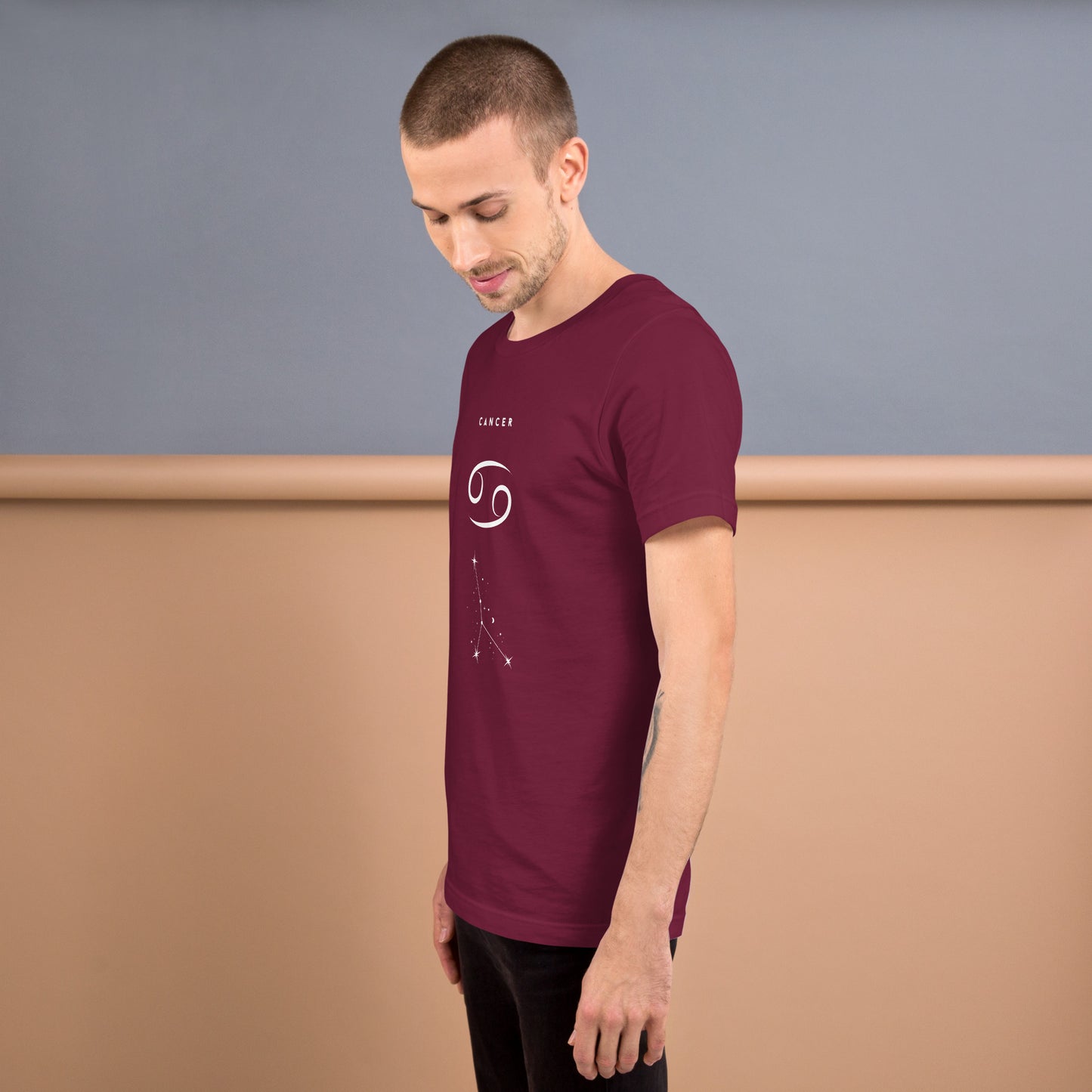 Moonhaven T-Shirt image 47: Dark Grey version, size M with left-side angle of the Cancer range.