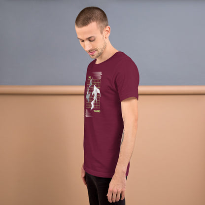 Equinoxe T-Shirt by R.A. Apparel, image 19, left-side angle, Cardinal, size XL, design placement.
