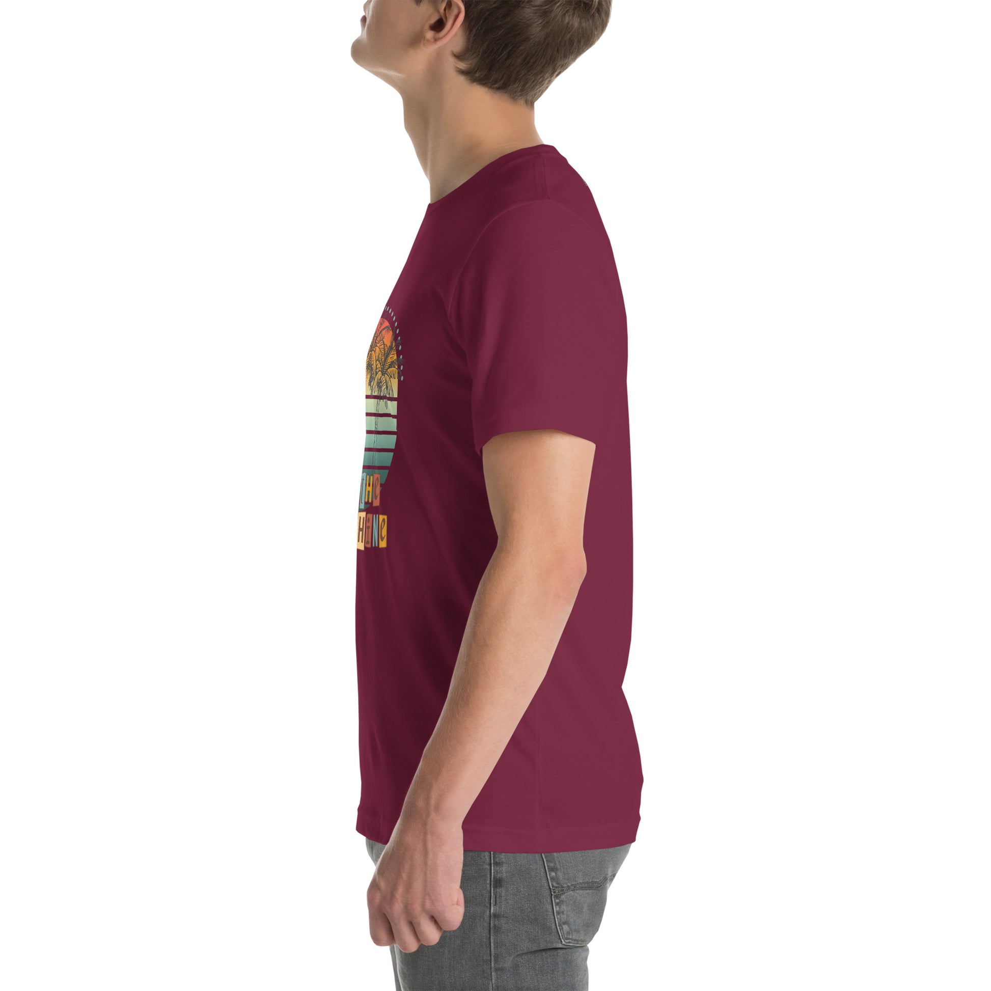 Image 27 of Red Solara T-Shirt, size M, with Be the Sunshine artwork visible in left-side angle.