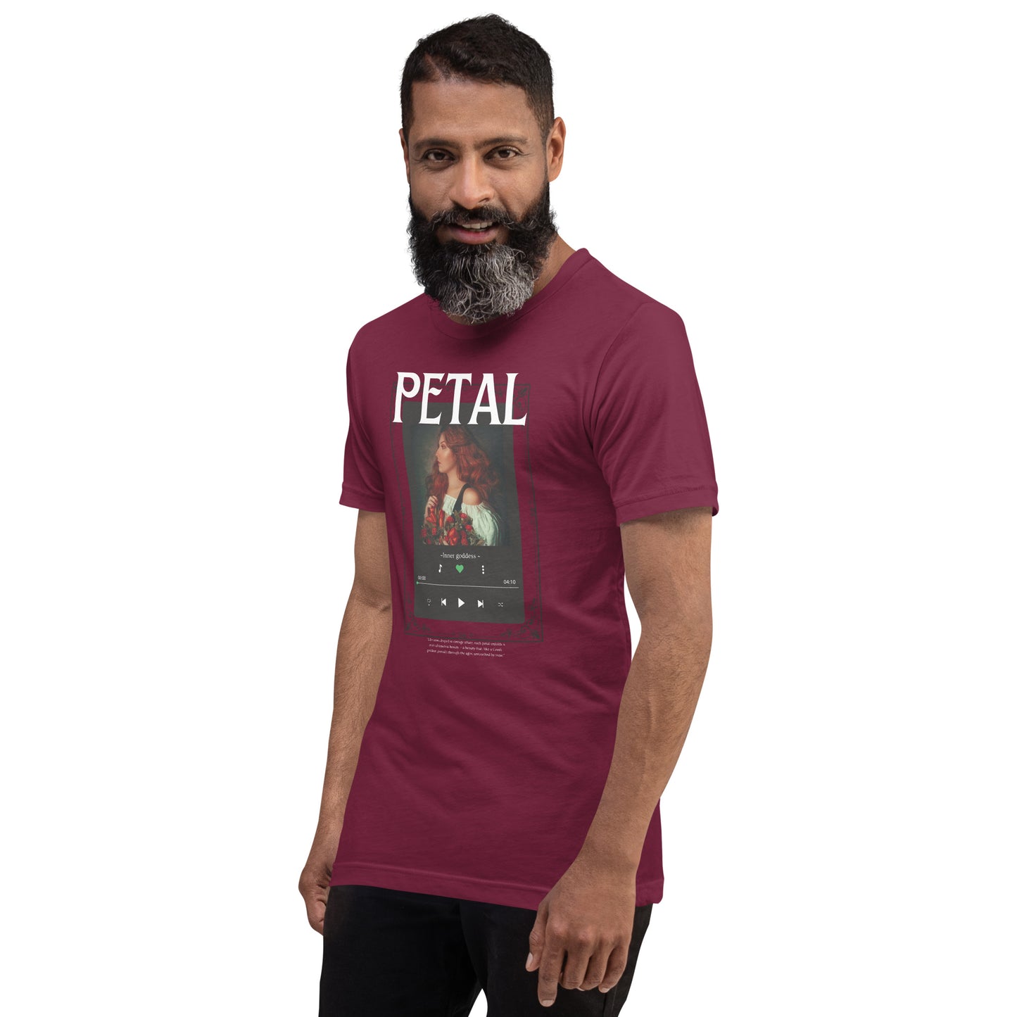Petaline T-Shirt by R.A. Apparel, image 15, front view, left-side angle, Cardinal, size 2XL, design placement.