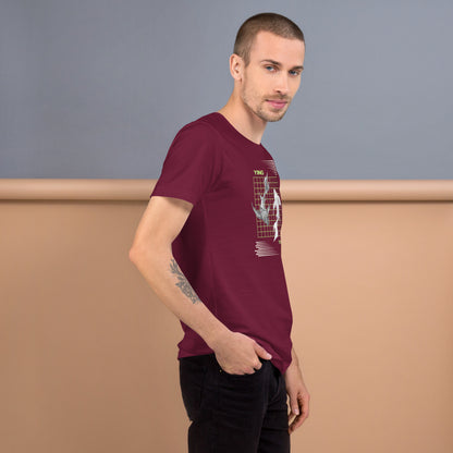 Equinoxe T-Shirt image 20 in Cardinal, size 2XL, showing right-side angle for the Ying and Yang design.