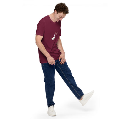 Quacksy T-Shirt by R.A. Apparel, image 22, front view, right-side angle, Maroon, size M, design placement.