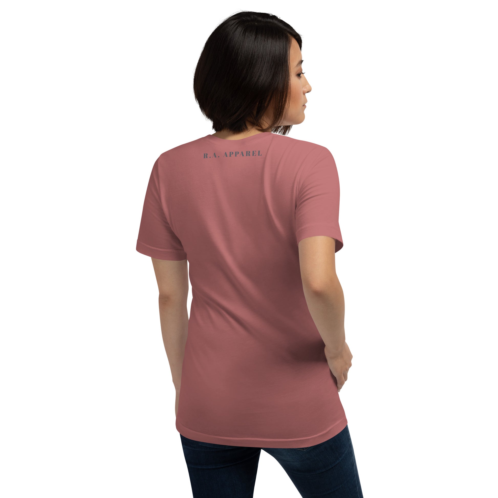 Twin Signal T-Shirt - Left Placement image 78: Heather Prism Dusty Blue version, size L with back view of the Gemini range.