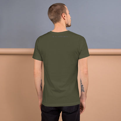 Moonhaven T-Shirt product image 70 in Heather Navy, size 2XL, with back view and design placement.