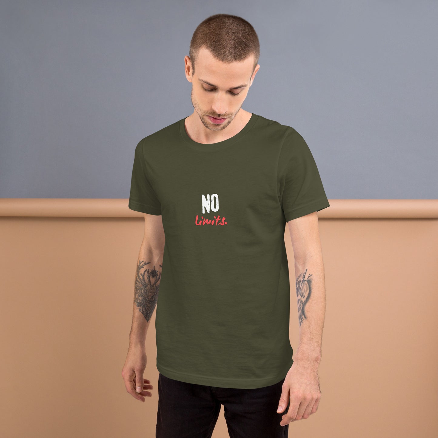 Image 25 of Oxblood Black Limitless T-Shirt - Left Placement, size 2XL, with No Limits artwork visible in front view.