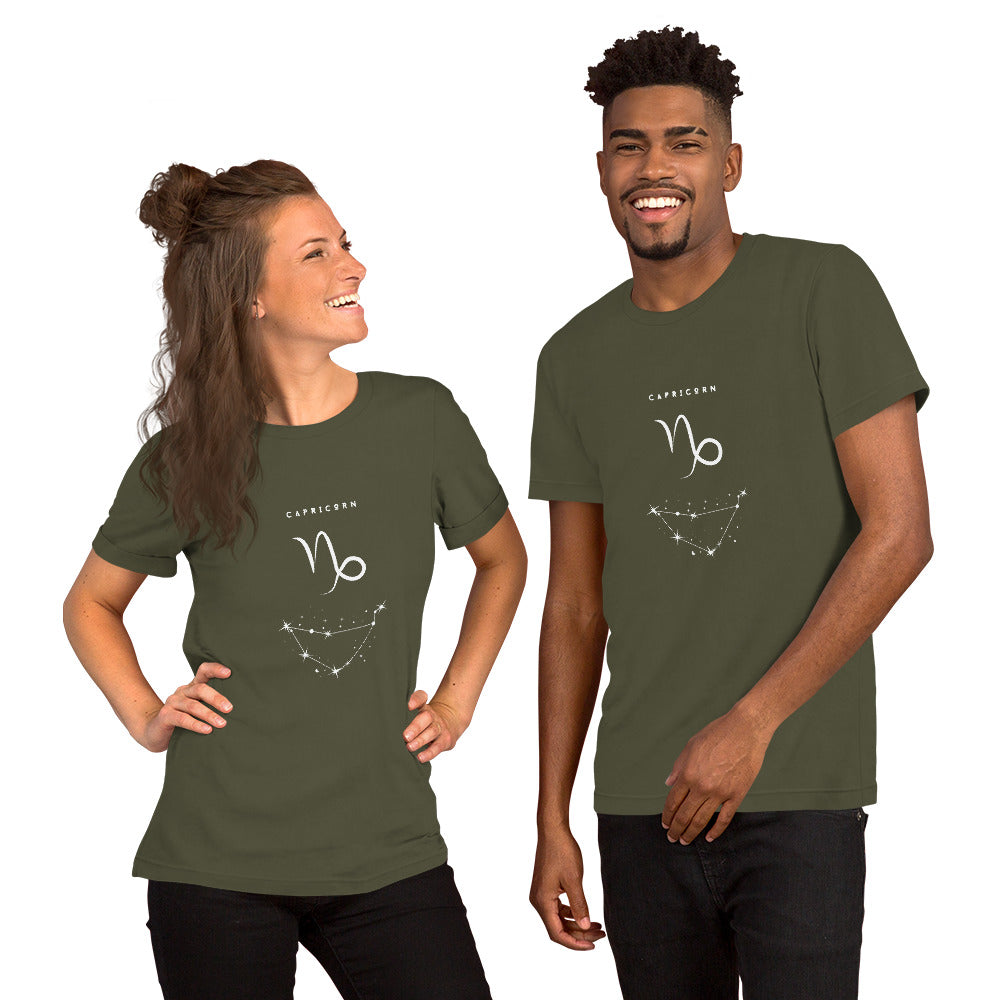 Image 18 of Oxblood Black Montaire T-Shirt, size L, with Capricorn artwork visible in front view.