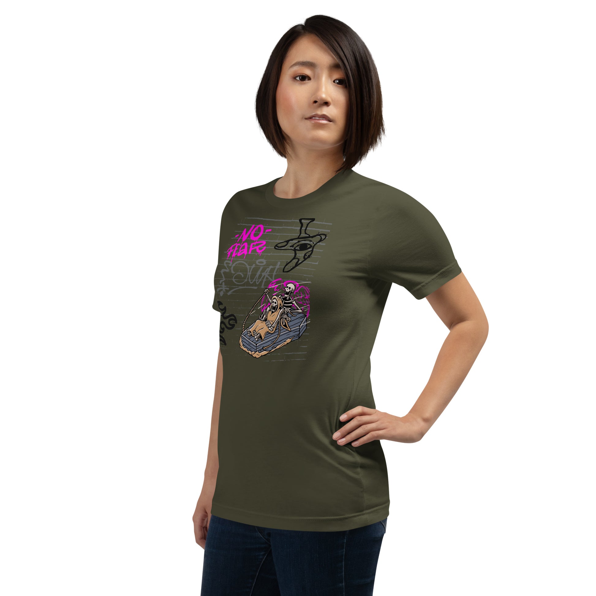 Image 35 of Navy Fearless T-Shirt - Left Placement, size 2XL, with No Fear artwork visible in front view, left-side angle.