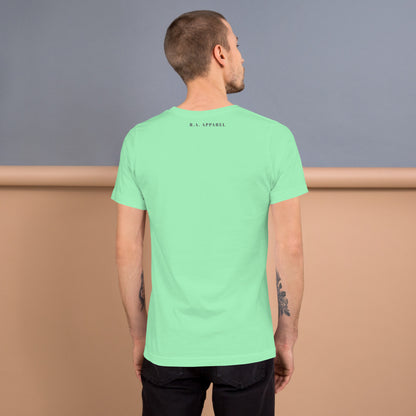 Fortitude T-Shirt - Left Placement 75 by R.A. Apparel, image 38, back view, Heather Dust, size L, left placement.