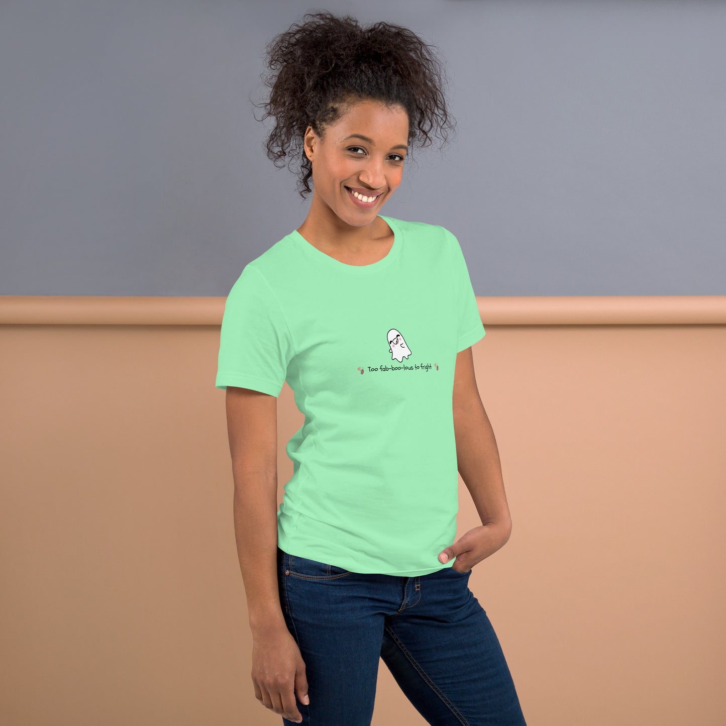 Boo Luxe T-Shirt - Left Placement product image 47 in Mint, size M, with right-side angle and left placement.