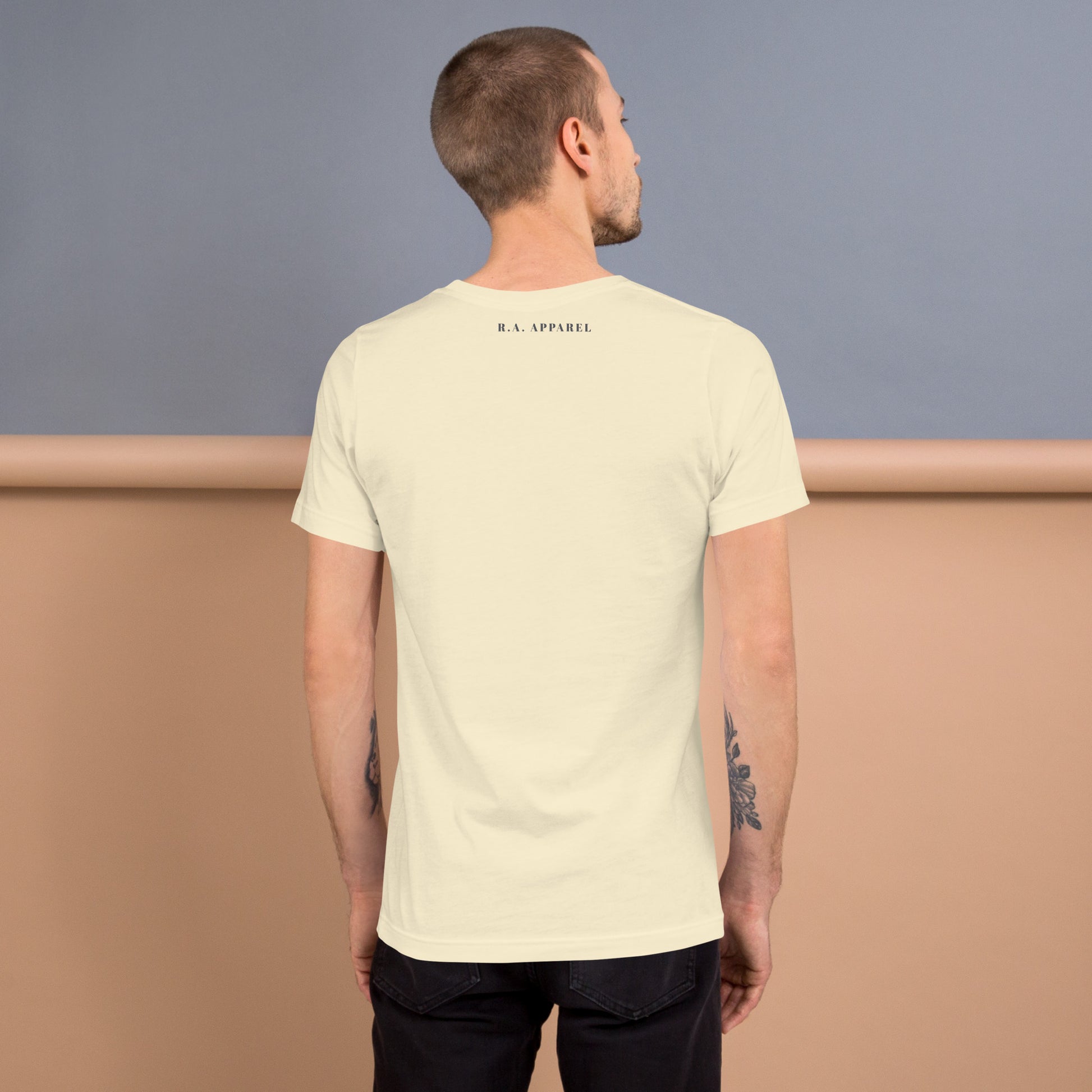 Image 32 of Yellow Fortitude T-Shirt - Left Placement 75, size M, with Soldier On artwork visible in back view.