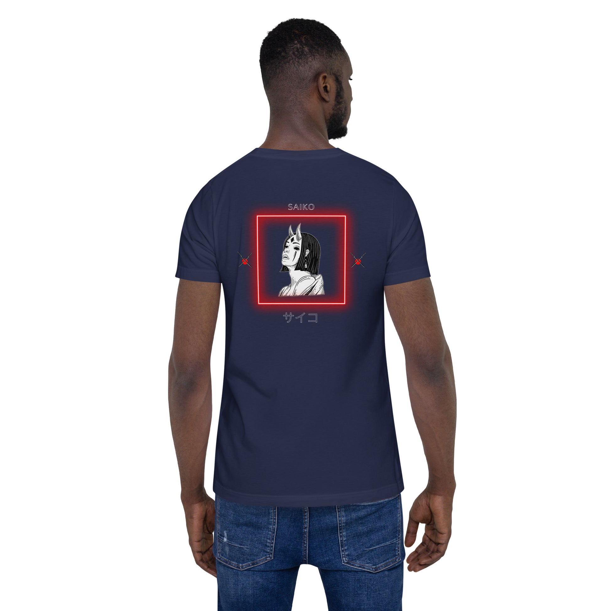 Saiko T-Shirt - Left Placement 34 product image 11 in Black, size XL, with back view and left placement.