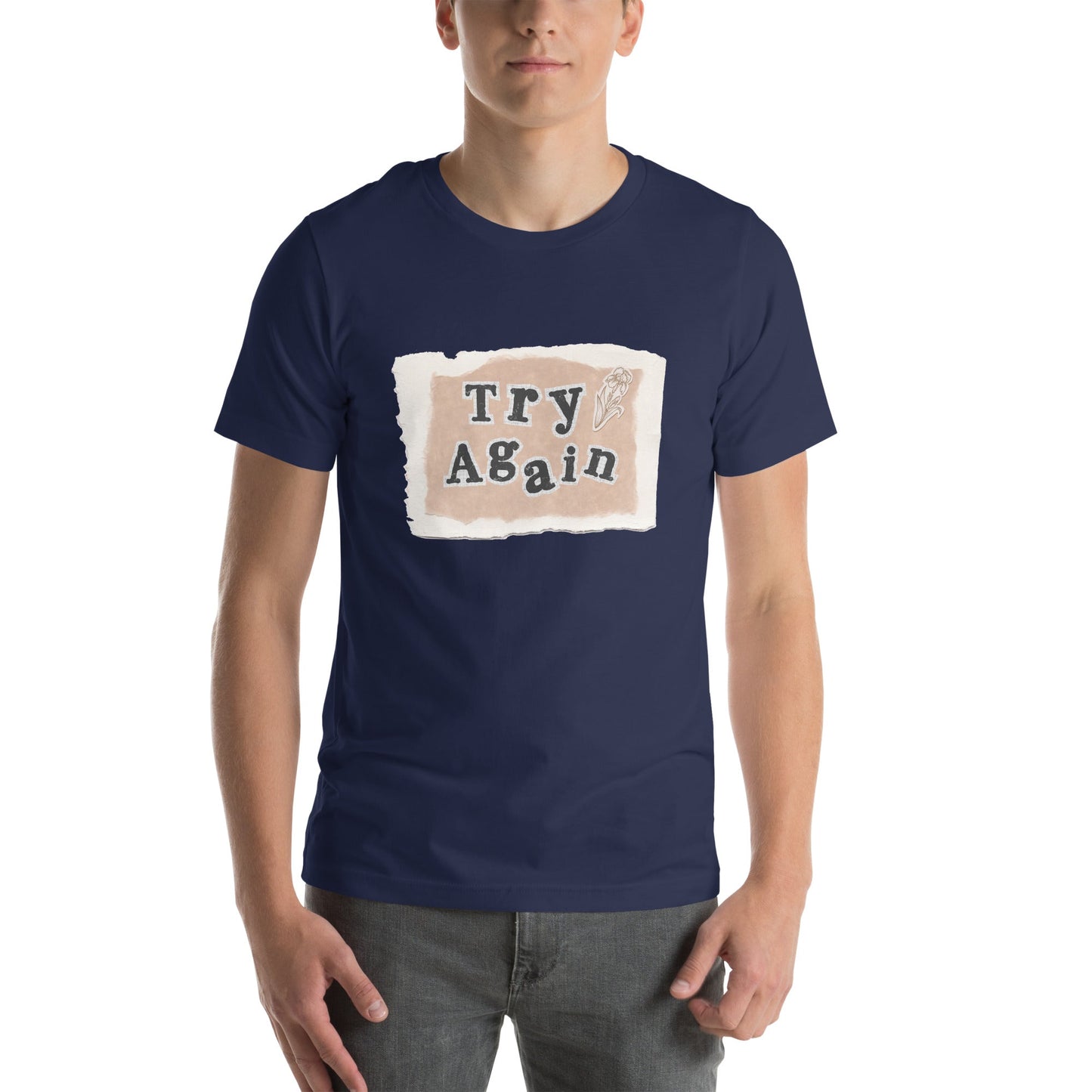 Retry T-Shirt - Left Placement image 4 in Black Heather, size XL, showing front view for the Try Again design.