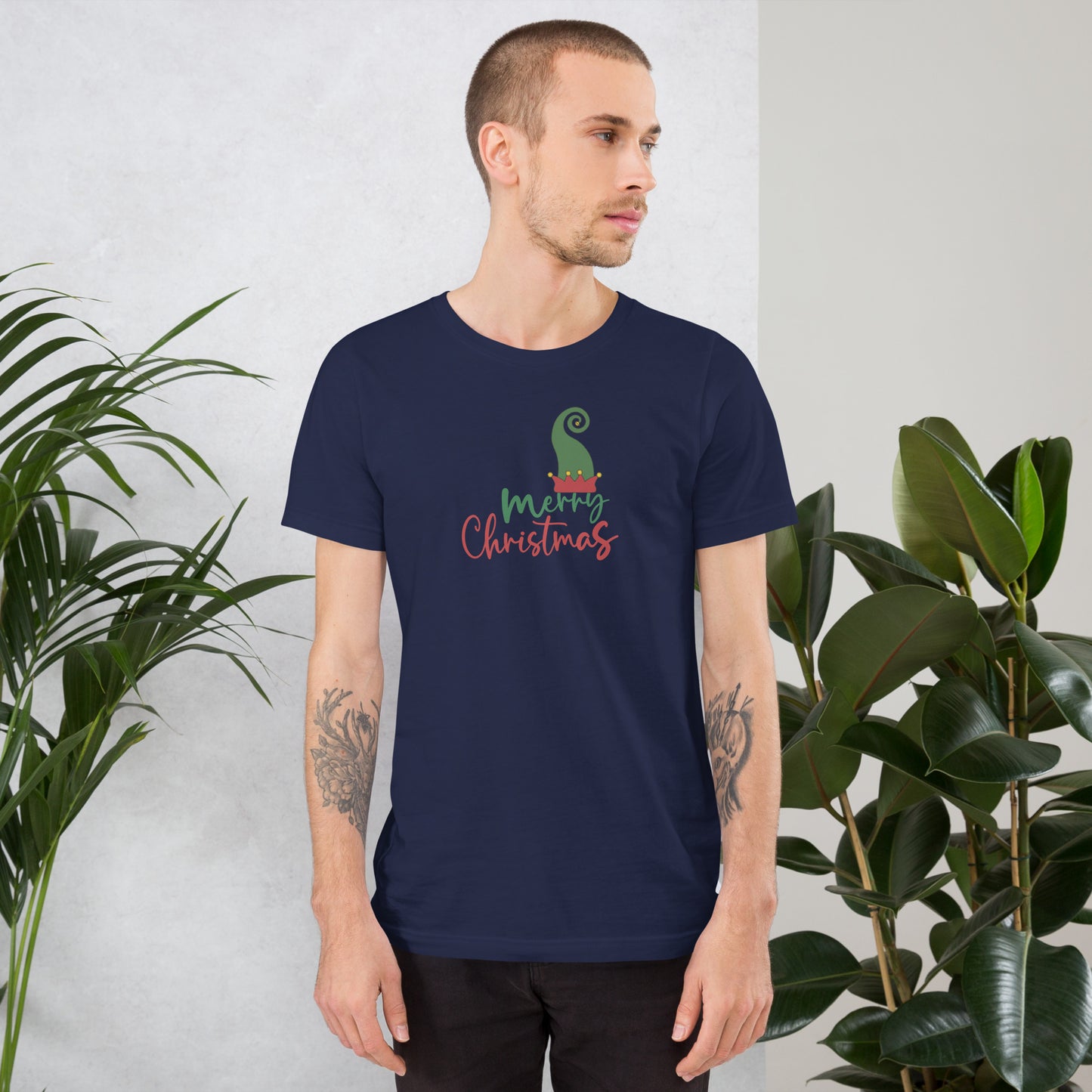 Noelle T-Shirt - Left Placement image 9: Black Heather version, size 5XL with front view of the Merry Christmas range.