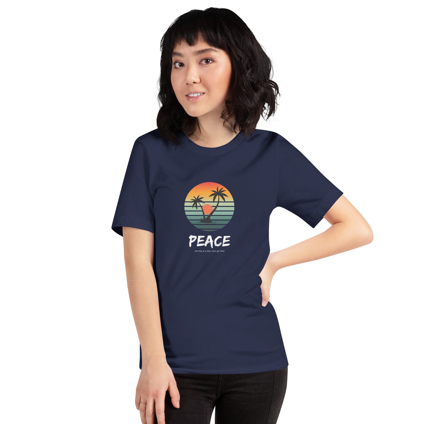 Quiet Peace T-Shirt - Left Placement image 7: Black version, size XS with front view of the Peace range.