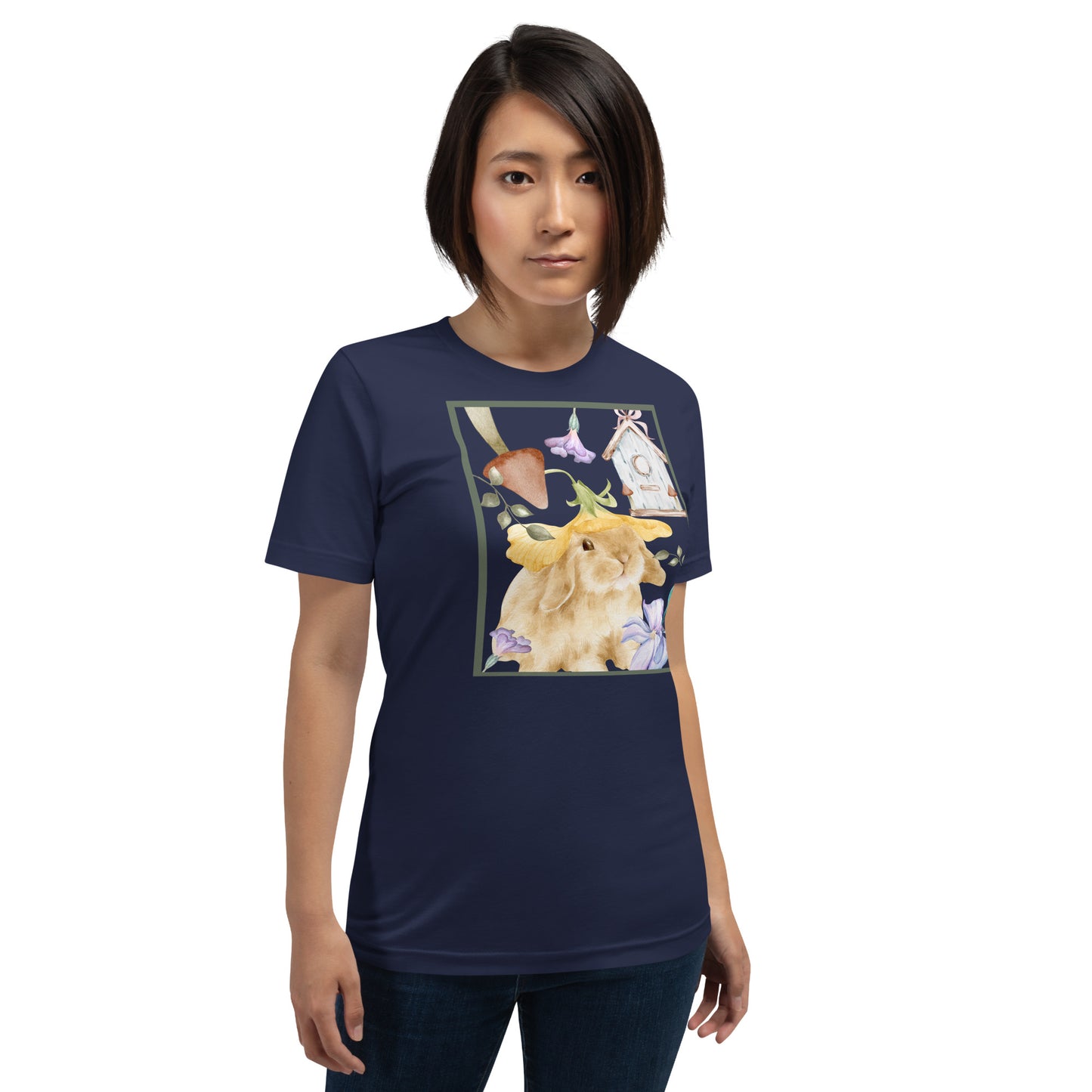 Meadow Club T-Shirt - Left Placement image 13 in Vintage Black, size M, showing front view for the Bunny Collage design.