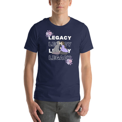 Heirloom T-Shirt - Left Placement image 5 in Black Heather, size XL, showing front view for the Legacy design.