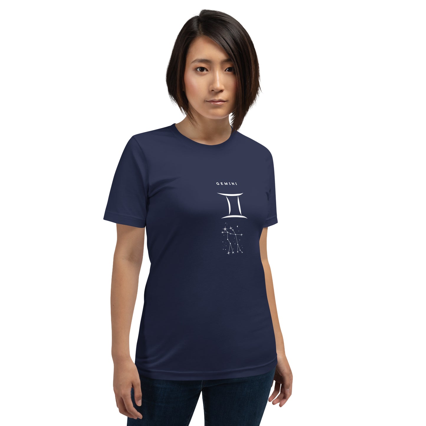 Image 25 of Heather Emerald Twin Signal T-Shirt - Left Placement, size XS, with Gemini artwork visible in front view.