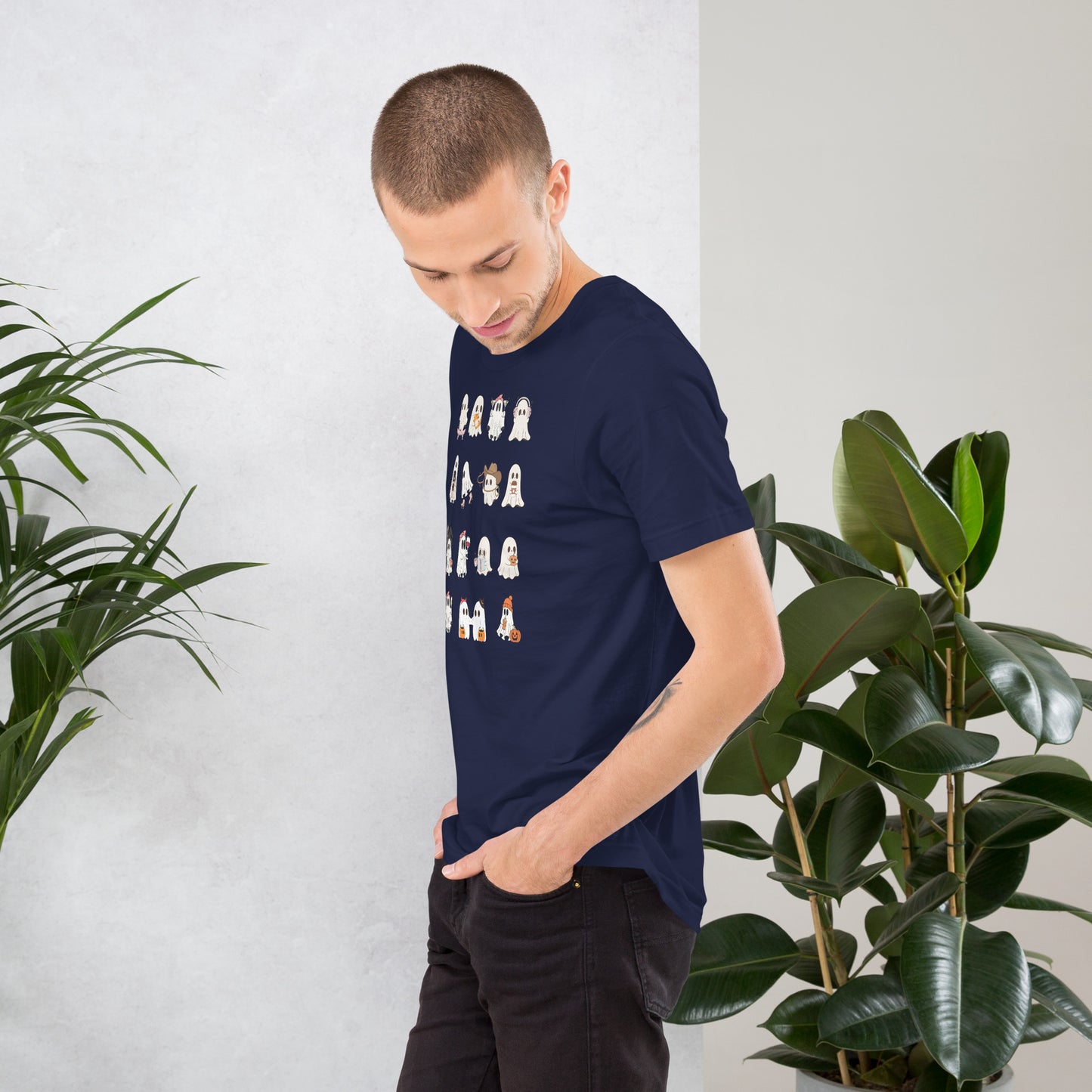 Spectral T-Shirt - Left Placement by R.A. Apparel, image 7, left-side angle, Navy, size S, left placement.