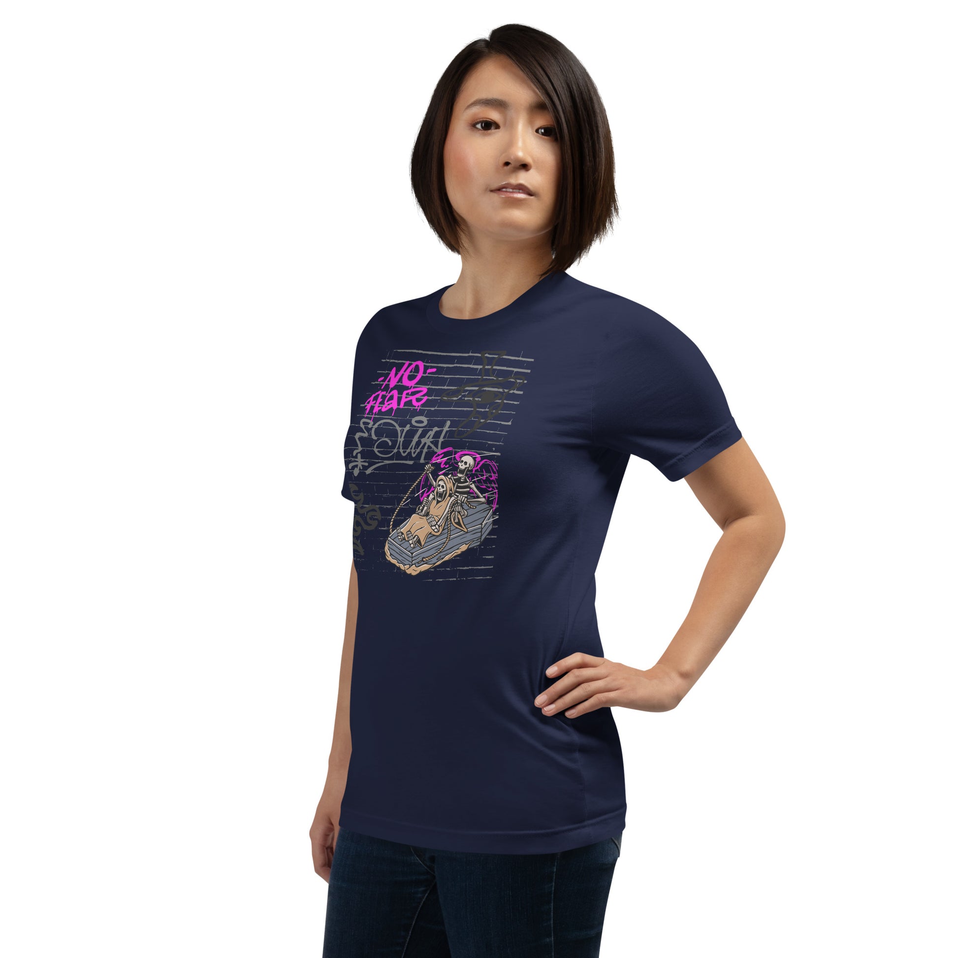 Image 15 of Vintage Black Fearless T-Shirt - Left Placement, size M, with No Fear artwork visible in front view, left-side angle.