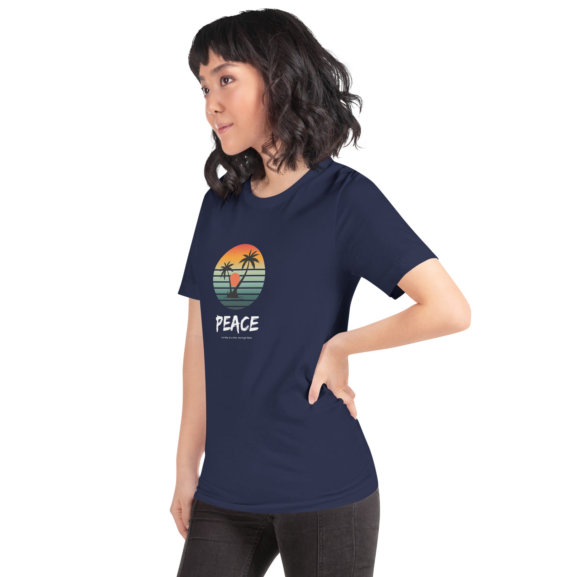 Quiet Peace T-Shirt - Left Placement by R.A. Apparel, image 9, front view, left-side angle, Black, size M, left placement.