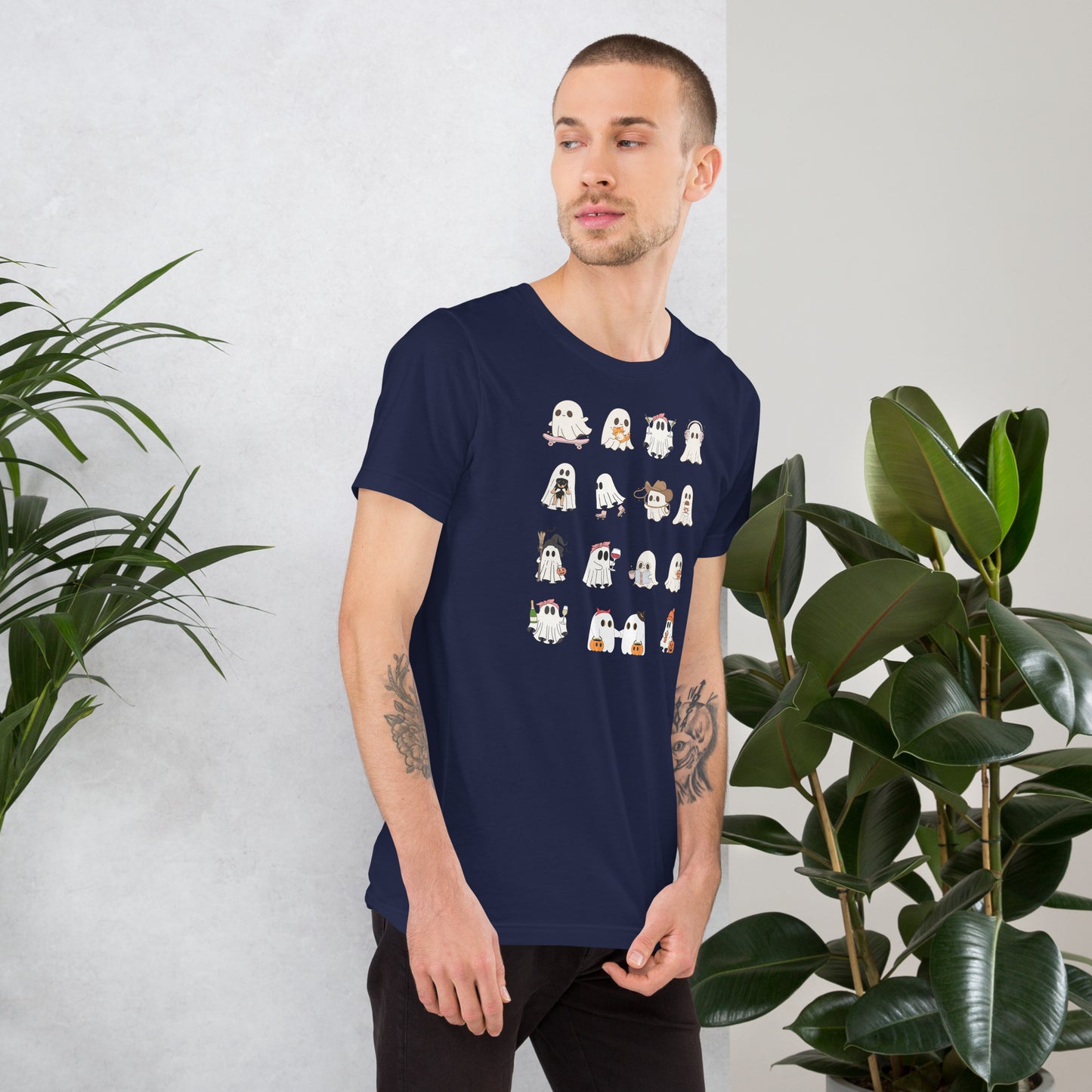 Image 6 of Navy Spectral T-Shirt - Left Placement, size XS, with Ghosts artwork visible in right-side angle.