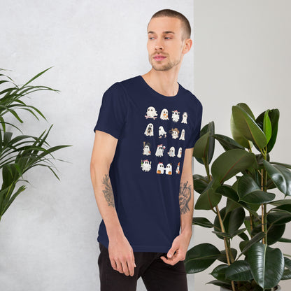 Image 6 of Navy Spectral T-Shirt - Left Placement, size XS, with Ghosts artwork visible in right-side angle.