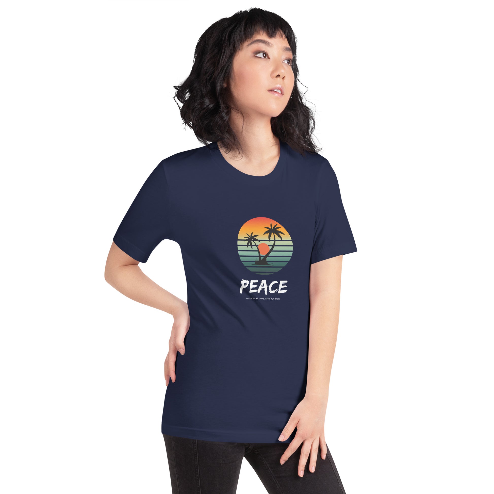 Quiet Peace T-Shirt - Left Placement product image 8 in Black, size S, with front view, right-side angle and left placement.