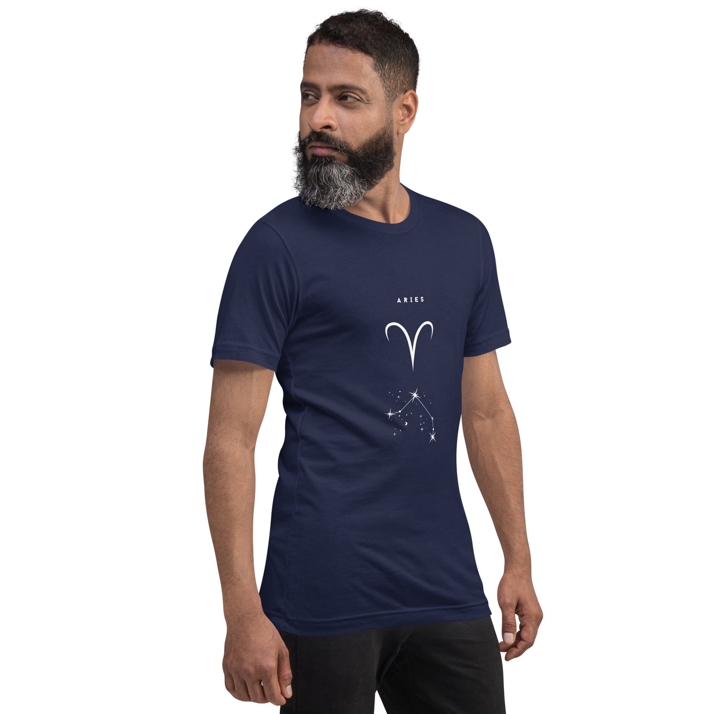 Marsborne T-Shirt - Left Placement image 16 in Navy, size XS, showing front view, right-side angle for the Aries design.