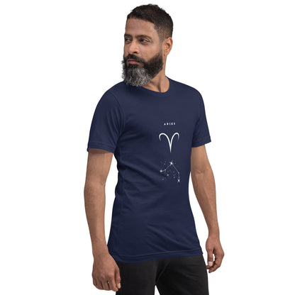 Marsborne T-Shirt - Left Placement image 16 in Navy, size XS, showing front view, right-side angle for the Aries design.