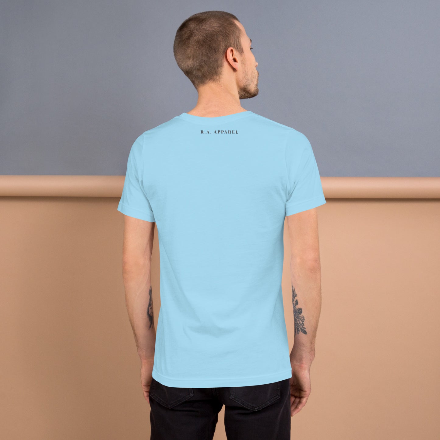 Fortitude T-Shirt - Left Placement 75 image 12 in Light Blue, size M, showing back view for the Soldier On design.