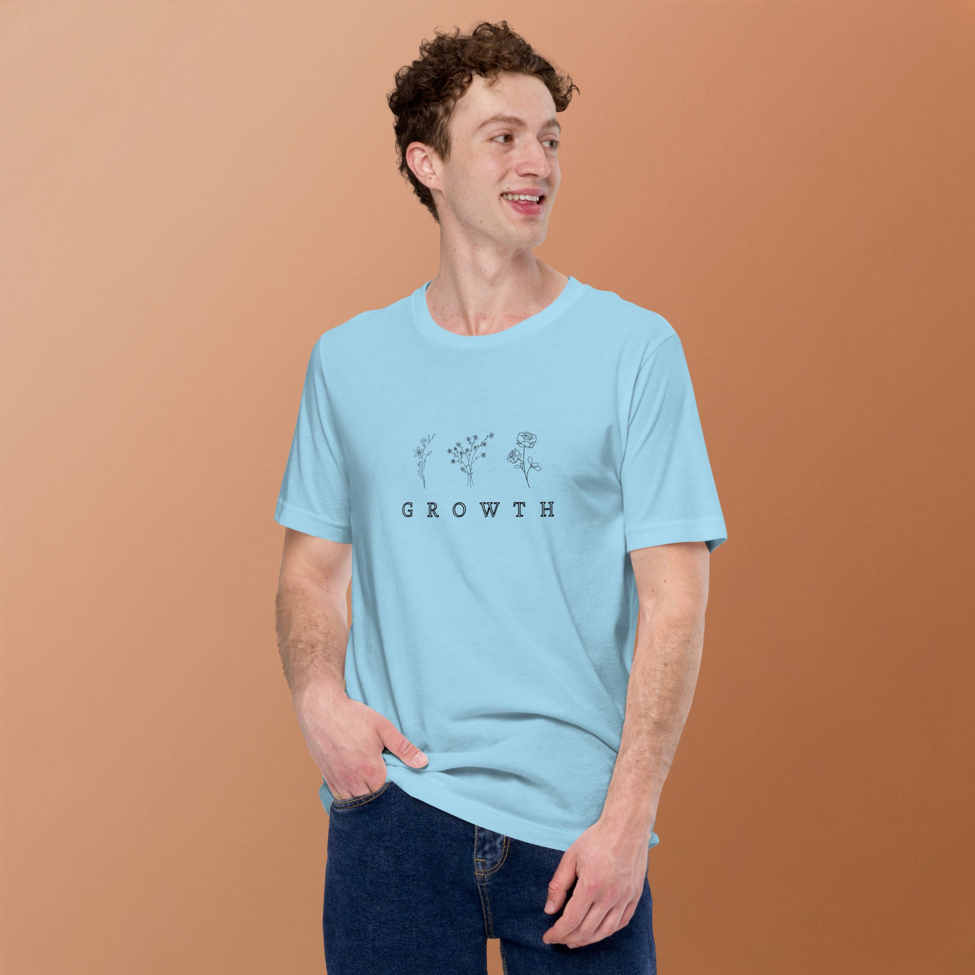 Image 9 of Athletic Heather Growthline T-Shirt - Left Placement, size XL, with Growth artwork visible in front view.