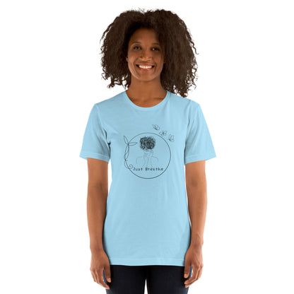 Breathing Room T-Shirt - Left Placement image 10 in Heather Prism Peach, size L, showing front view for the Just Breathe design.