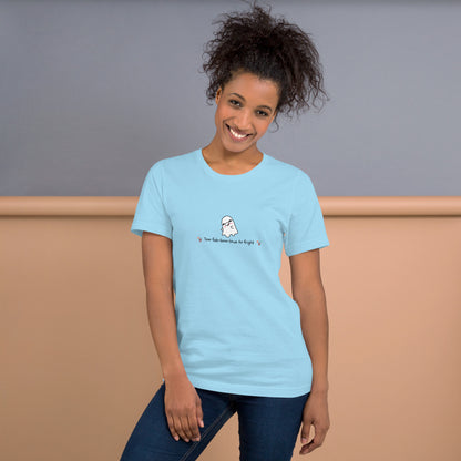 Boo Luxe T-Shirt - Left Placement image 13: Baby Blue version, size S with front view of the Fa Boo Lous range.