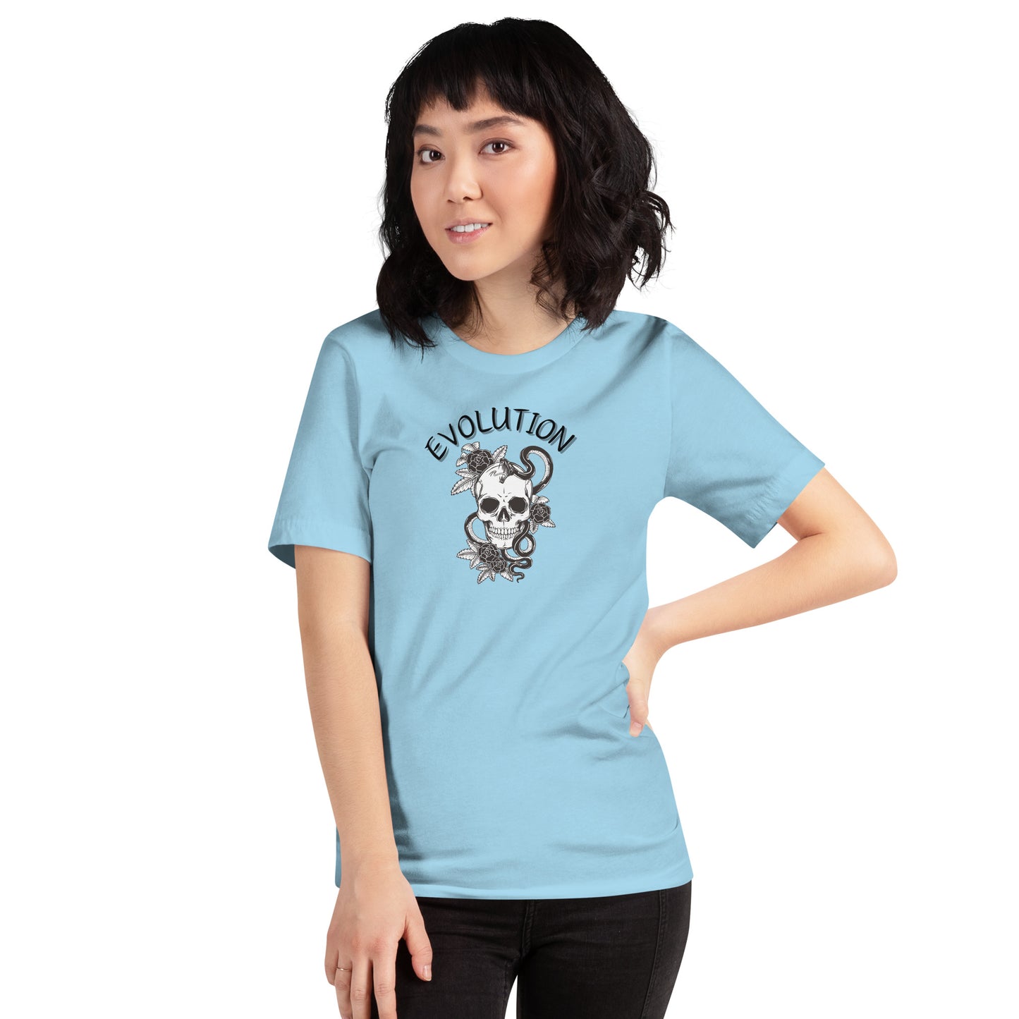 Evolution T-Shirt - Left Placement image 13 in Light Blue, size L, showing front view for the Evolution design.