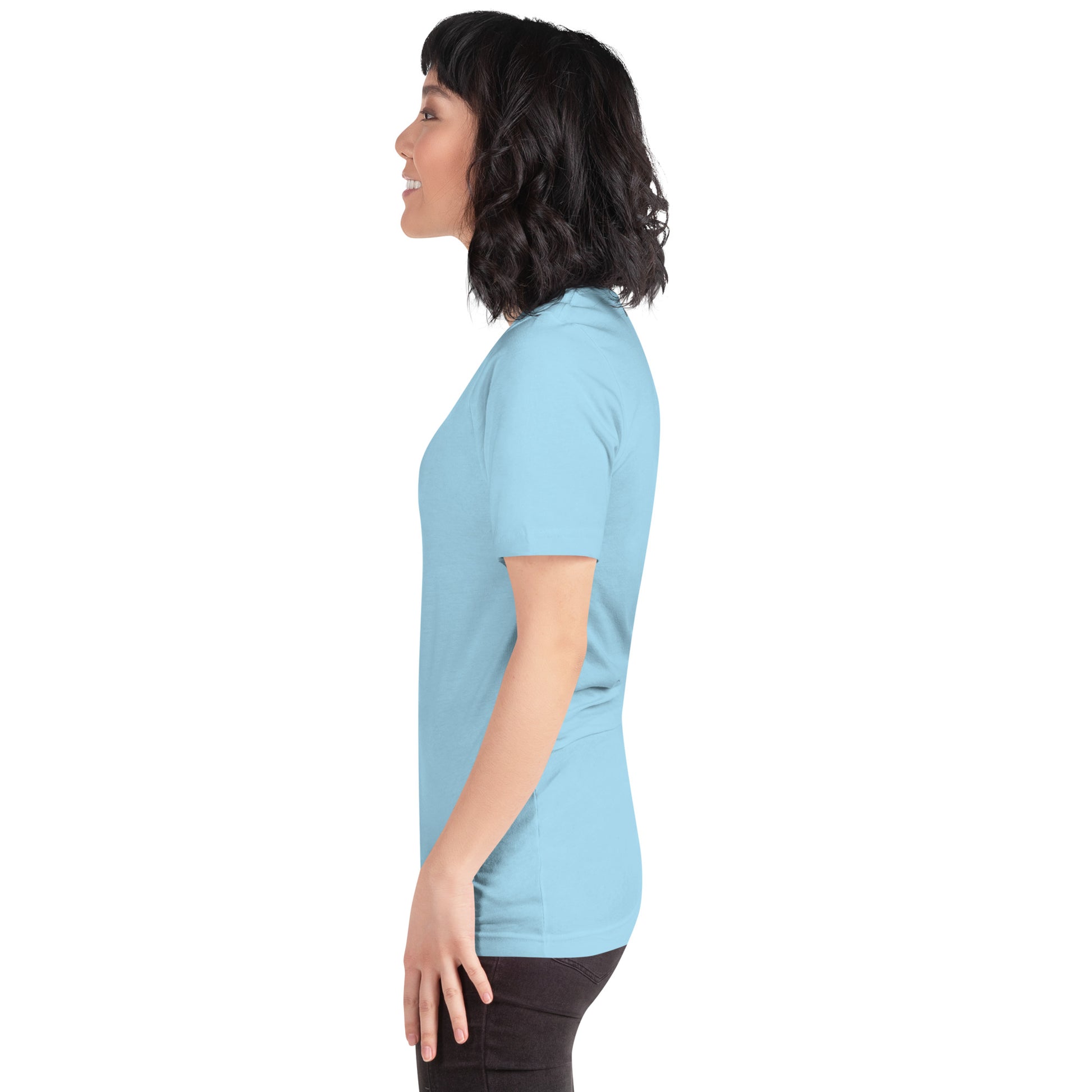 Evolution T-Shirt - Left Placement by R.A. Apparel, image 16, left-side angle, Ocean Blue, size M, left placement.