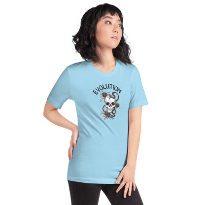 Evolution T-Shirt - Left Placement image 14 in Light Blue, size XL, showing front view, right-side angle for the Evolution design.