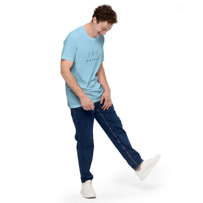 Growthline T-Shirt - Left Placement by R.A. Apparel, image 6, front view, right-side angle, Athletic Heather, size S, left placement.