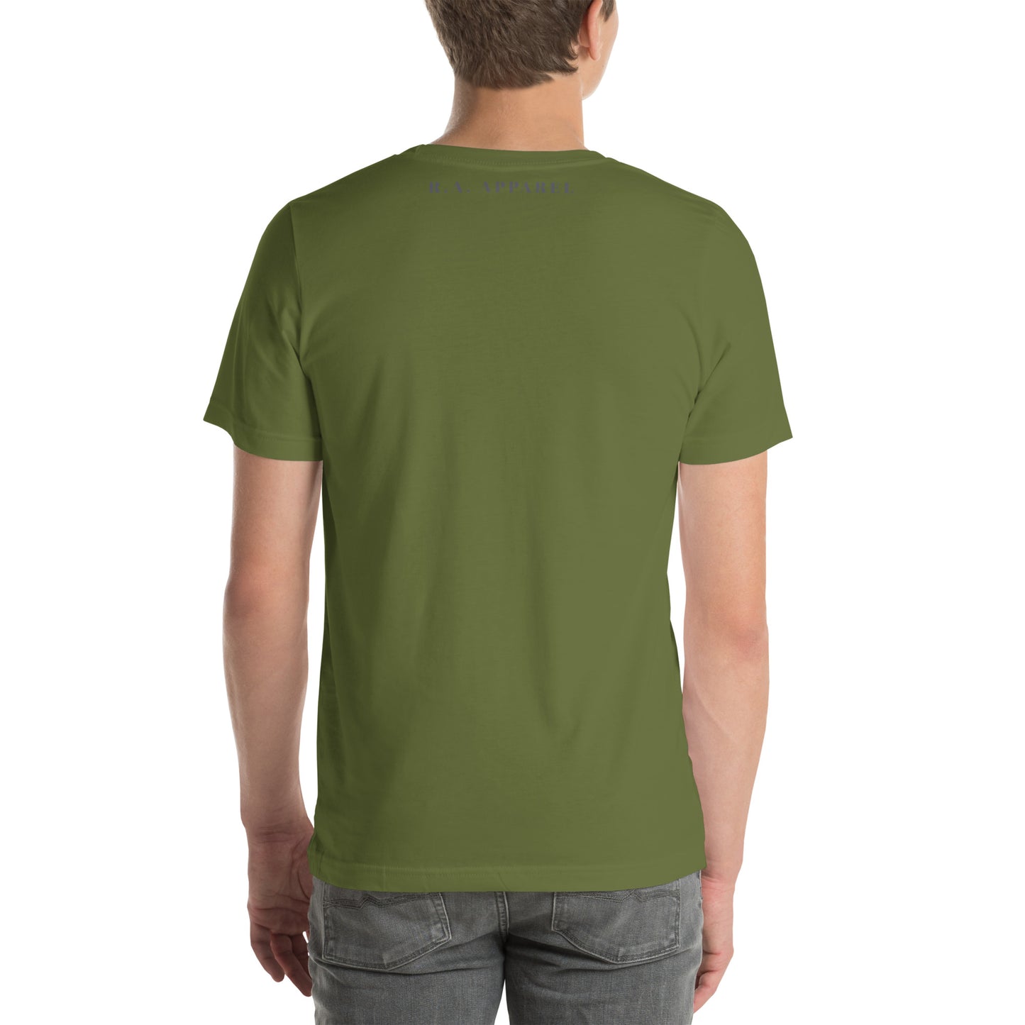 Image 10 of Military Green After Five T-Shirt - Left Placement, size XS, with 5 O'Clock artwork visible in back view.