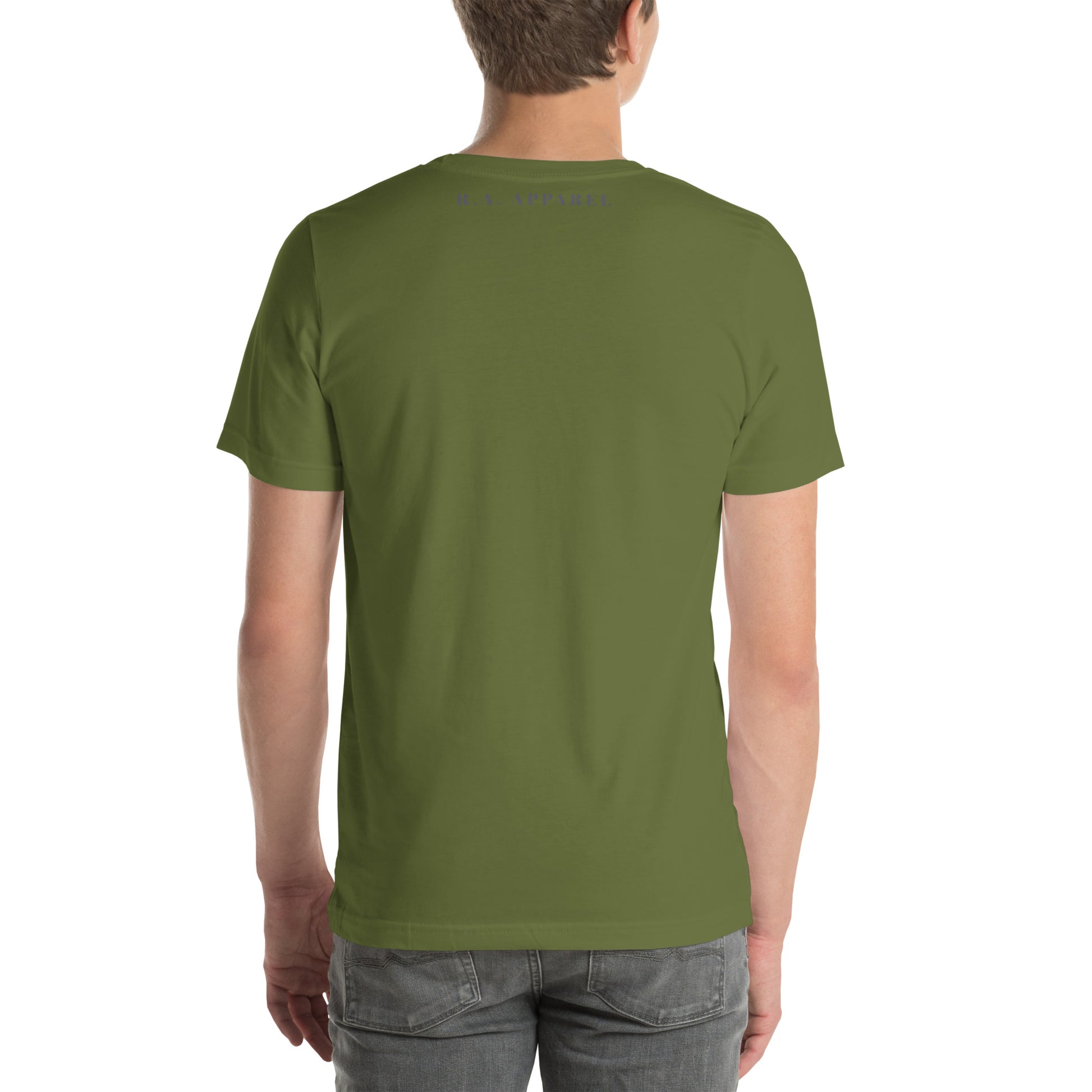 Image 10 of Military Green After Five T-Shirt - Left Placement, size XS, with 5 O'Clock artwork visible in back view.