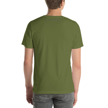 Image 10 of Military Green After Five T-Shirt - Left Placement, size XS, with 5 O'Clock artwork visible in back view.