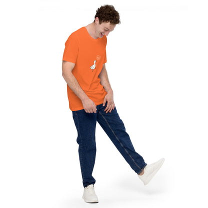 Image 67 of Orange Quacksy T-Shirt, size M, with Hello Duck artwork visible in front view, right-side angle.