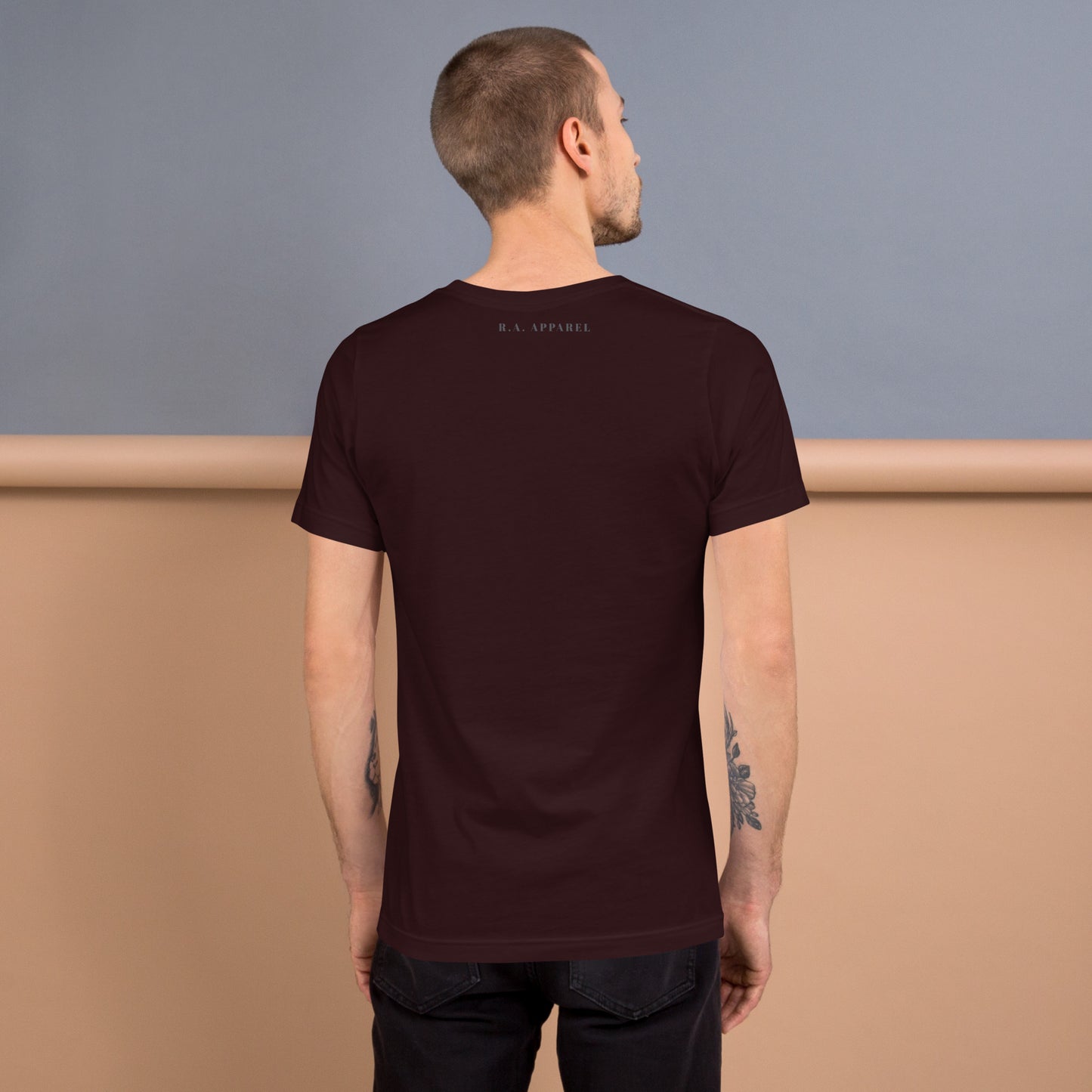 Image 22 of Oxblood Black Focusline T-Shirt - Left Placement, size XL, with Pure Focus artwork visible in back view.
