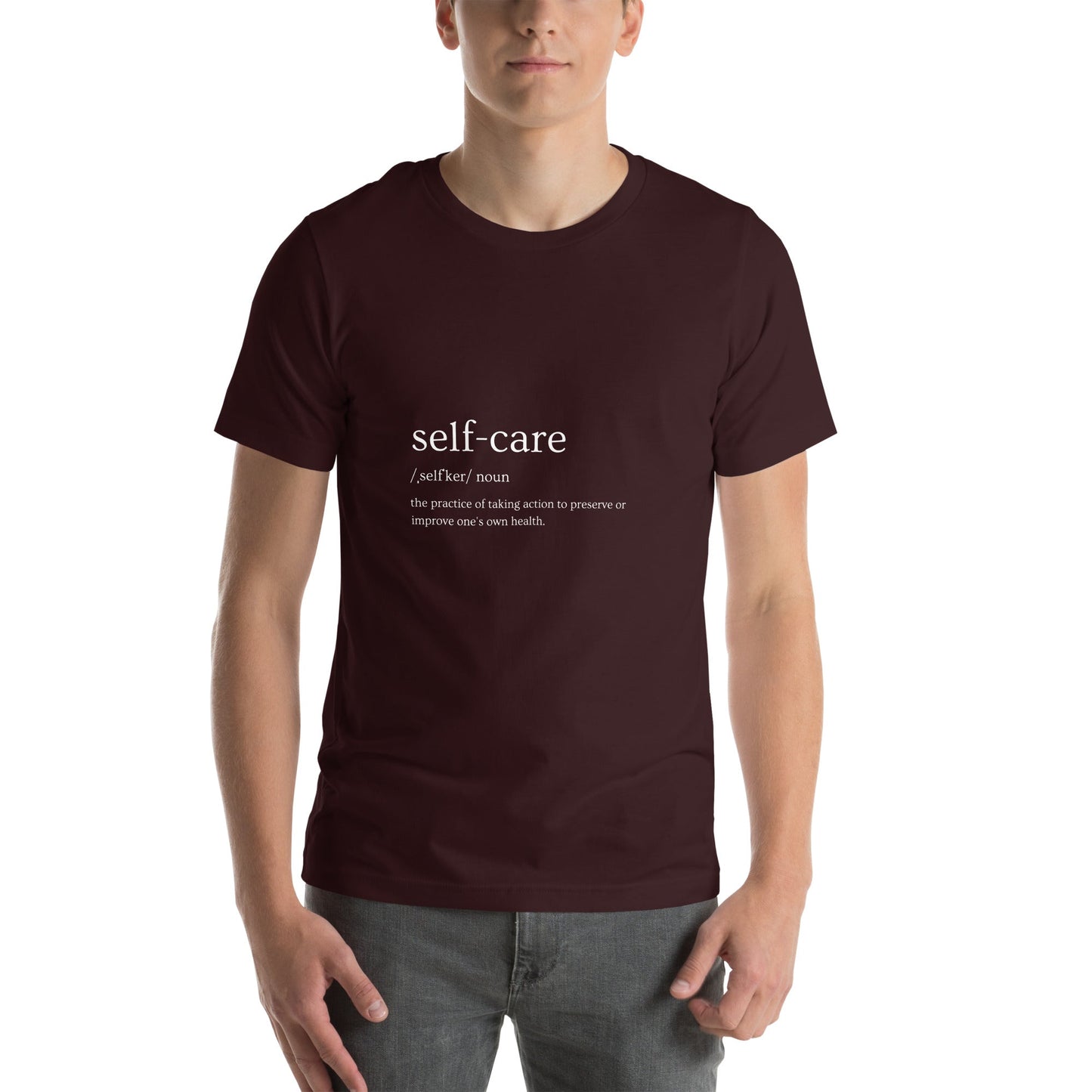 Self Ritual T-Shirt - Left Placement image 3 in Black Heather, size L, showing front view for the Self Care design.