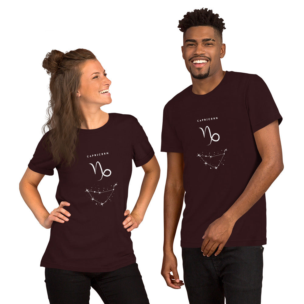 Montaire T-Shirt image 4 in Black Heather, size XL, showing front view for the Capricorn design.
