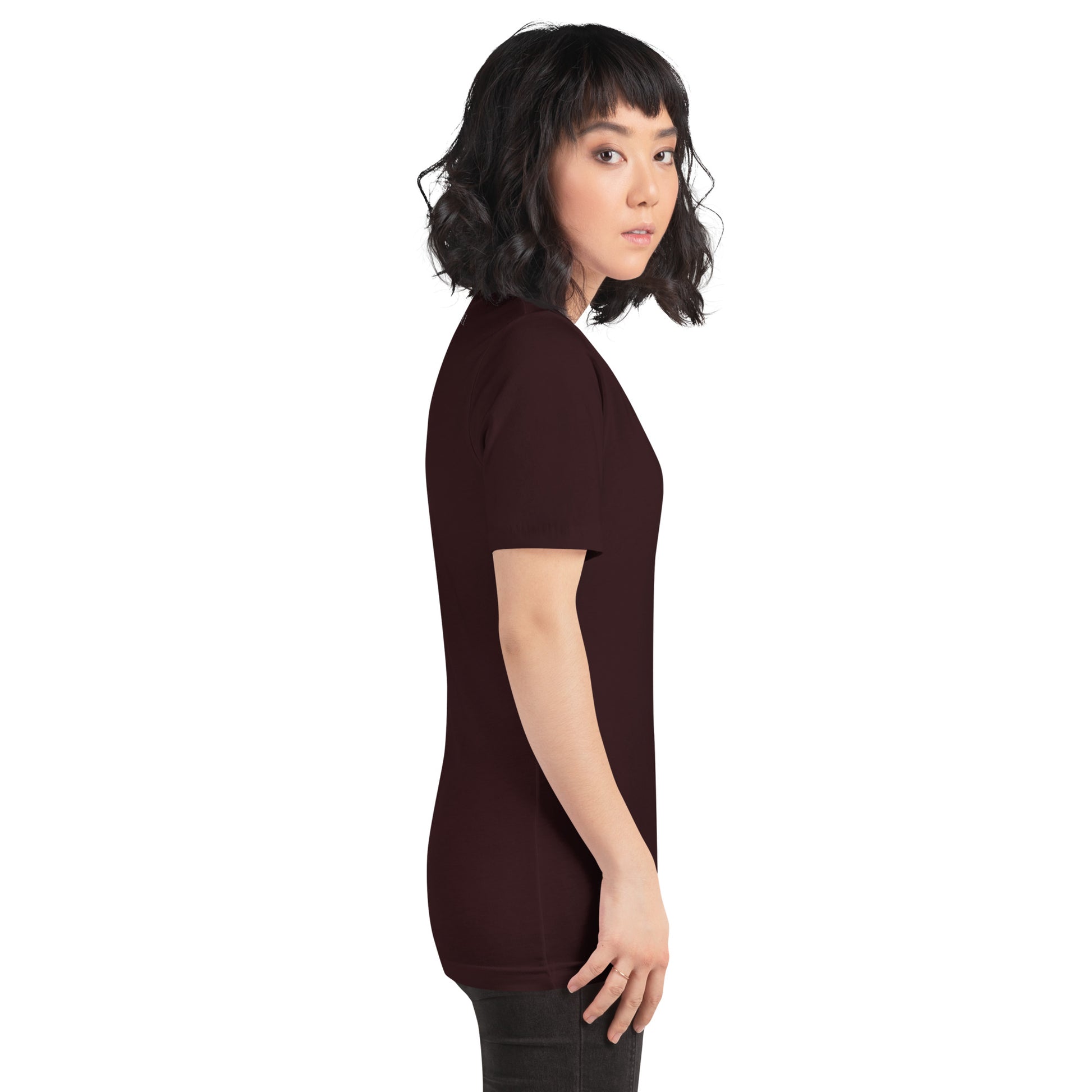 Quiet Peace T-Shirt - Left Placement image 36 in Heather Navy, size XS, showing right-side angle for the Peace design.