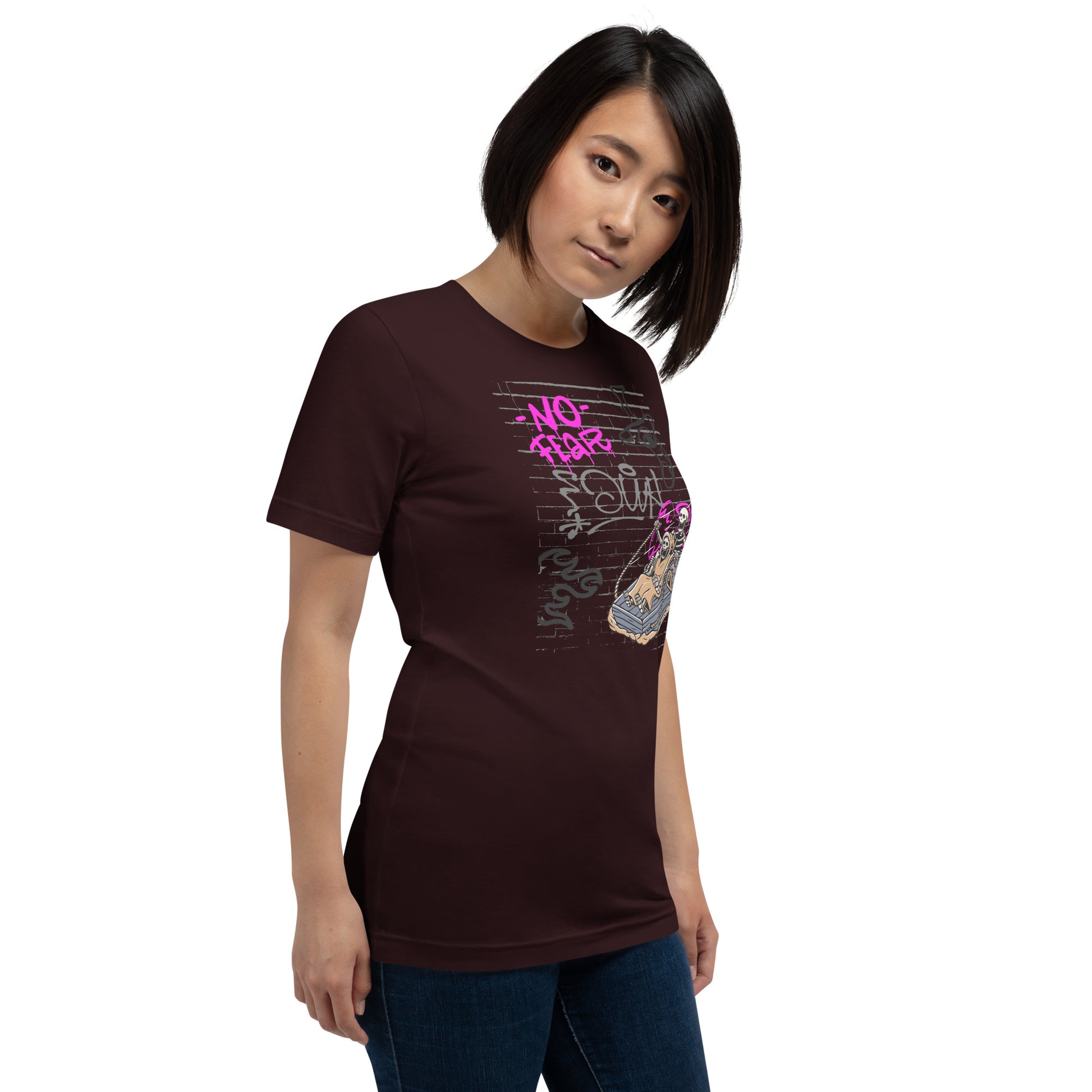 Fearless T-Shirt - Left Placement product image 30 in Navy, size XS, with front view, right-side angle and left placement.