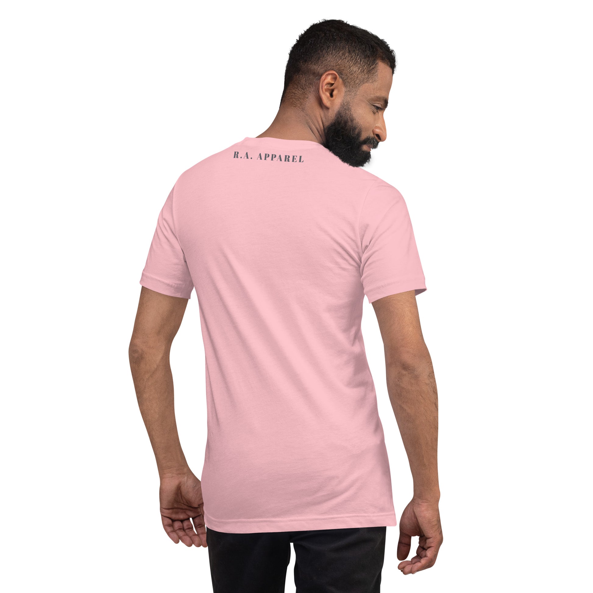 Image 10 of Light Blue Exhale T-Shirt - Left Placement, size XS, with Breathe in and Breathe Out artwork visible in back view.