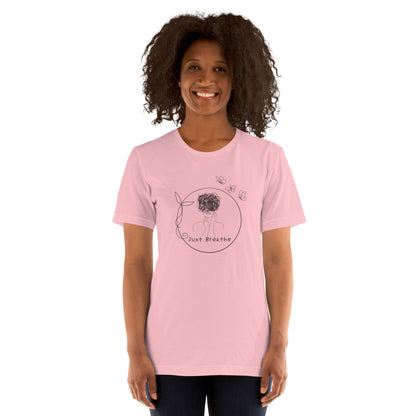 Breathing Room T-Shirt - Left Placement image 12: Heather Prism Peach version, size 2XL with front view of the Just Breathe range.